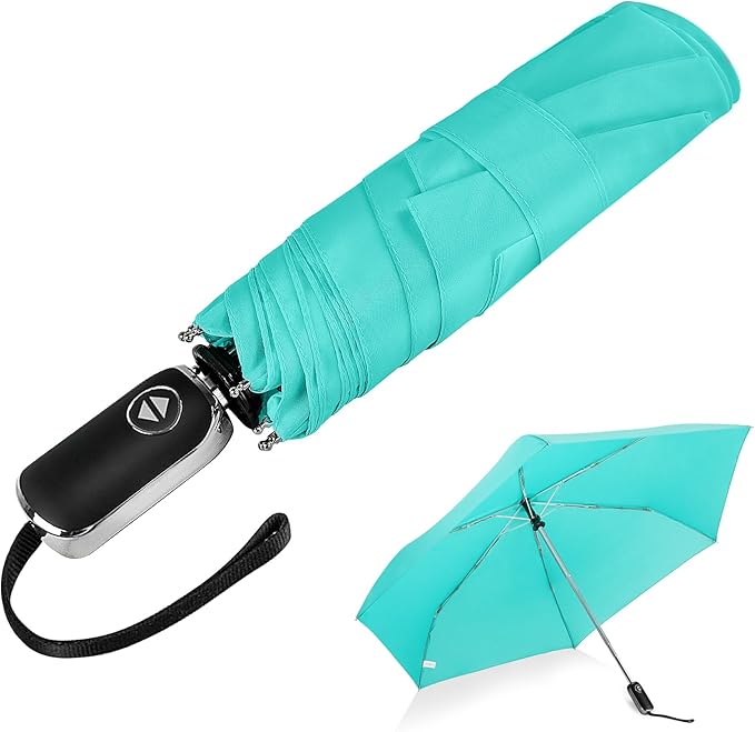 LEAGERA Compact Travel Umbrella for Purse - Flat Handle, Waterproof for Light Rain