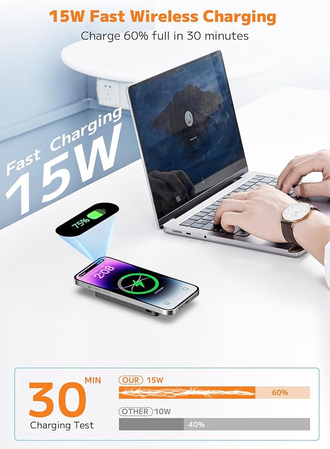 for Magsafe Portable Charger,10000mAh Power Bank with Type-C 20W PD Fast Charging, Lightweight and Slim, LED Display for Magsafe Battery Pack for iPhone 17/16/15/14 All Series, Black