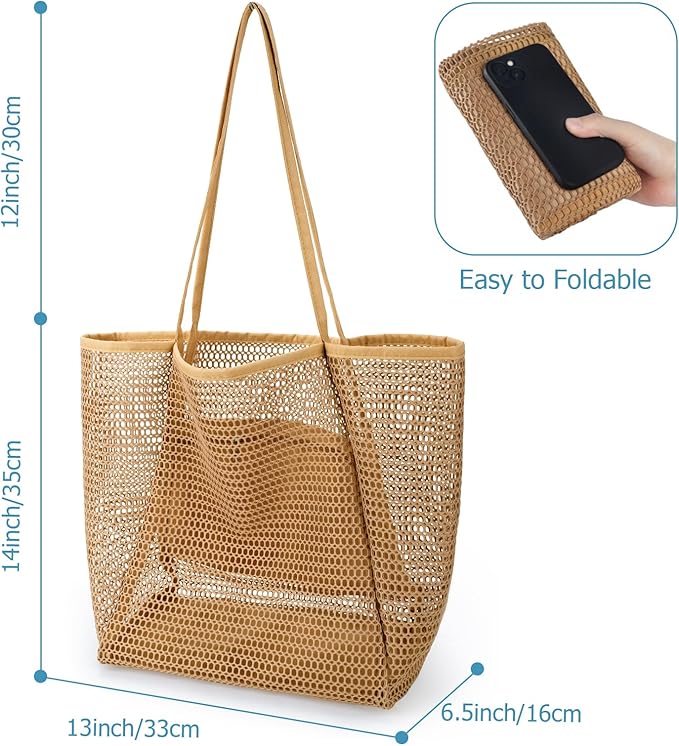 Iioscre Mesh Beach Tote Bags for Womens, Causal Hobo Pool Bags for Swimming Pools Vacations Beach Essentials