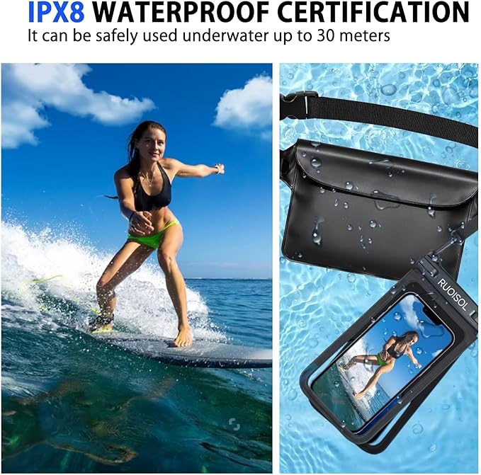 Waterproof Phone Pouch,Dual Space Waterproof Lanyard Phone Case,Waterproofs Phone Case，Fanny Pack，Suitable for all mobile phones，Comfortable Calls Sealed Touchable Face Recognition（2PCS)