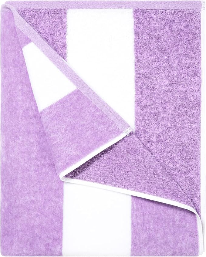 Cotton Oversized Beach Towel - Large 70 x 35 Inch Pool Towel, Purple Striped Quick Dry Swimming Cabana Towel