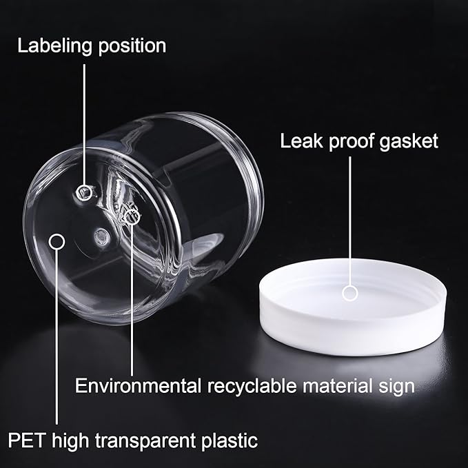 SATINIOR 12 Pack 8 oz Plastic Container Jars with Lids Round Clear Travel Cosmetic Container Jars for Toiletries, Lotion, Cream, Ointments, Makeup, Rhinestone, Samples, Kitchen Storage(White)