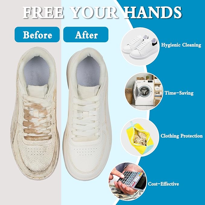 Shoe Washing Bag, Laundry Shoe Bag, Reusable Shoe Washing Bag, 360 ° Deep Cleaning,Suitable for All Shoe Types, With Self-Locking Zipper, 2-pack (Yellow)