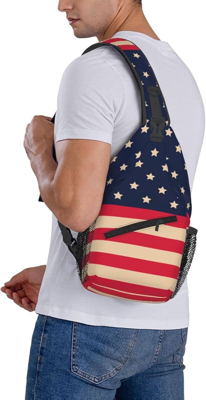 GJXFLSY Vintage America Flag Sling Backpack Crossbody Bag Casual Chest Bags Travel Hiking Daypack Shoulder Bag for Women Men
