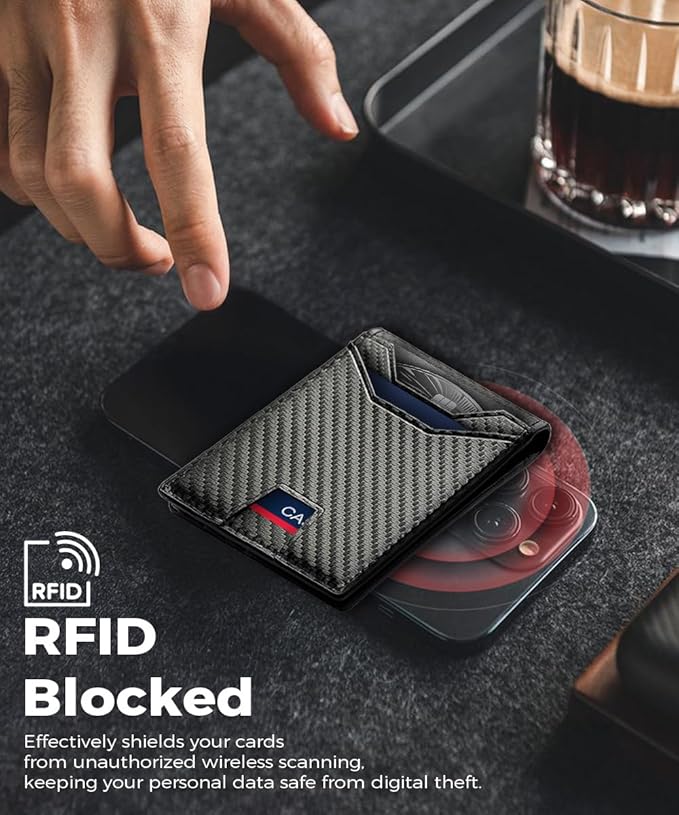 7Worldlet Slim RFID Blocking Wallets for Men Synthra™ Ultra Leather Bifold Minimalist Wallet 11 Cord Holder Thin Mens Wallet with Gift Box (Black+7Worldlet)