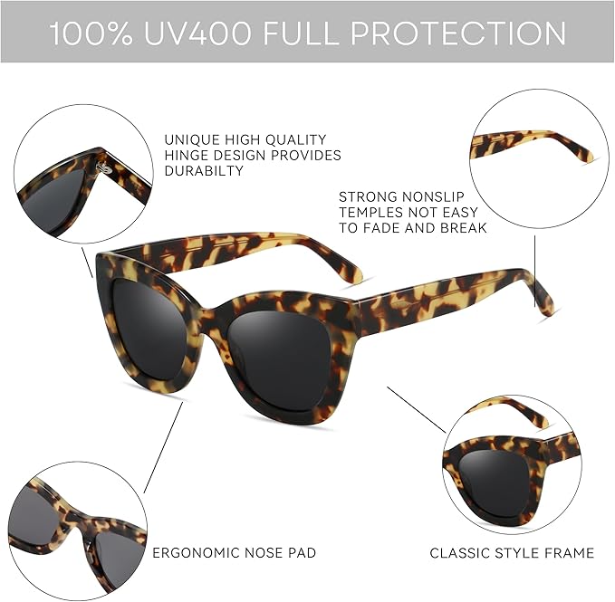 ZENOTTIC Retro Polarized Sunglasses Women - Oversized Cat Eye Trendy Glasses UV Protection - for Beach,Hiking,Party ZS6243