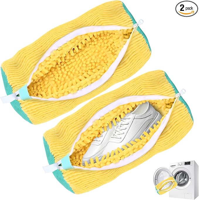 Shoe Washing Machine Bag, Shoe Cleaning Bag, Reusable Laundry Shoes Bag for Washer & Dryer Cleans & Protects All Shoes Types 2PCS (Yellow)