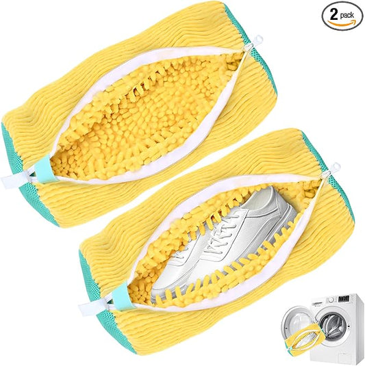 Shoe Washing Machine Bag, Shoe Cleaning Bag, Reusable Laundry Shoes Bag for Washer & Dryer Cleans & Protects All Shoes Types 2PCS (Yellow)
