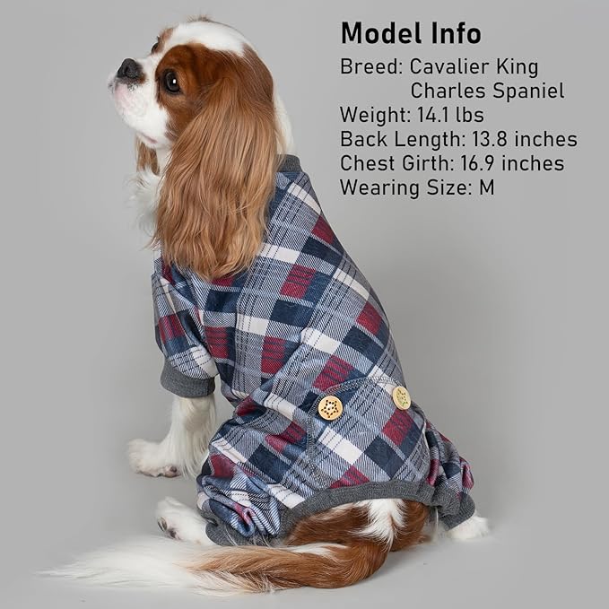 KYEESE Dog Pajamas Velvet Pjs Comfy Coat Pet Clothes Soft Doggie Jammies Plaid Dog Pajamas for Small Dogs Boy Girl Stretchy Onesie, Grey, X-Large