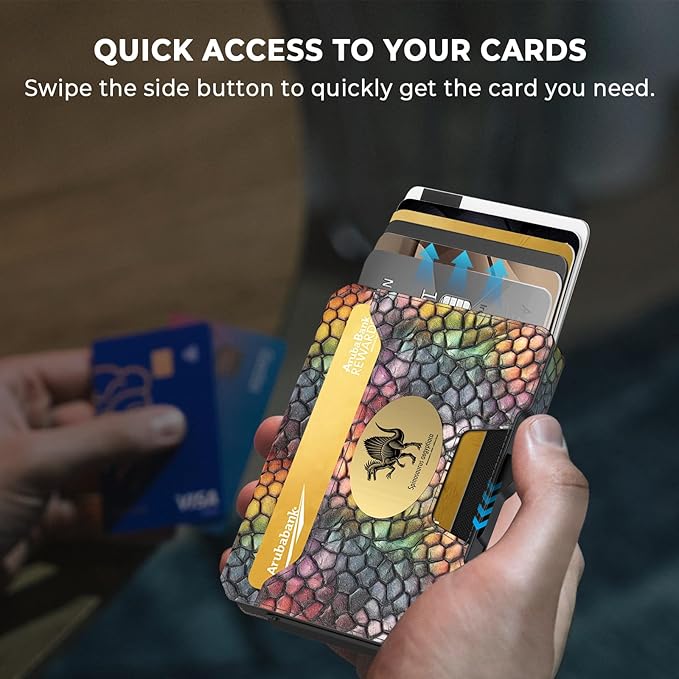 Slim Wallet for Men - Minimalist Mens Wallet with Money Clip, Aluminum Pop Up Card Case and Leather Slots Credit Card Holder RFID Blocking Wallet for Men with Gift Box