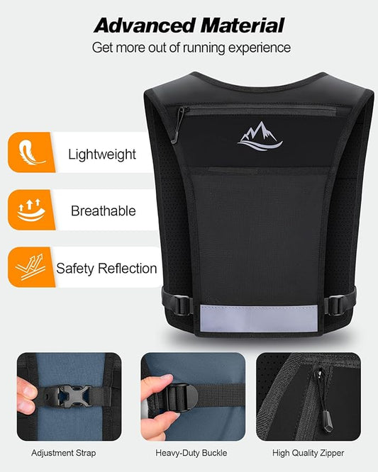 Running Vest for Women Men, Reflective Hydration Vest with Adjustable Waistband & Phone Pocket, Lightweight Breathable Running Water Vest for Jogging Hiking Trail Cycling and Marathon Race