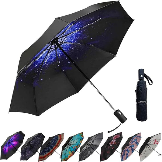 LLanxiry Compact Travel Umbrella, 44" Canopy, Automatic Open/Close Windproof Umbrella, 210T Pongee, 8-Rib Fiberglass, Travel Size Mini, Portable Rain/Sun Umbrellas UPF 50+ with Cover