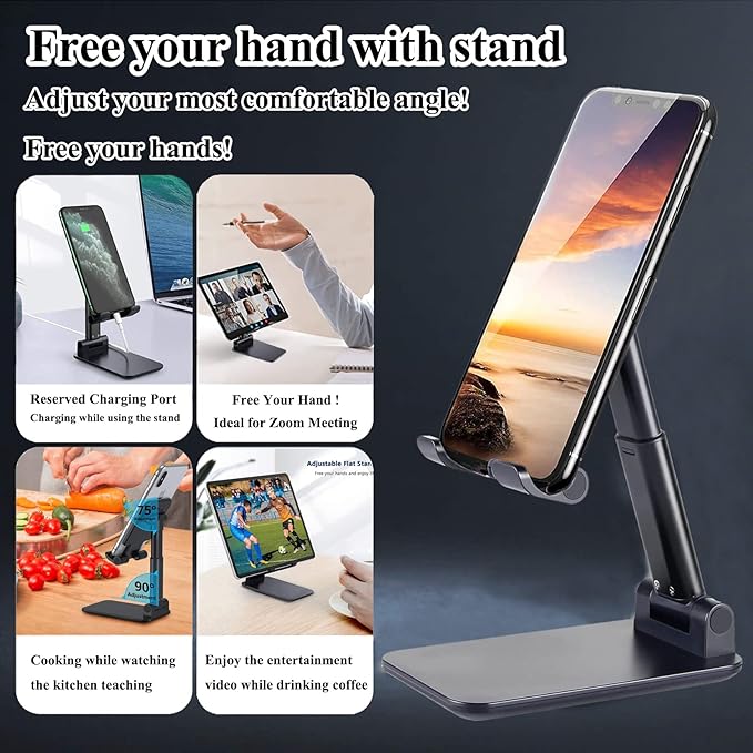 2 Pcs Cell Phone Stand, Adjustable Angle Height Phone Stand for Desk, Foldable Portable Phone Holder for iPhone 14/13/12/Smartphones