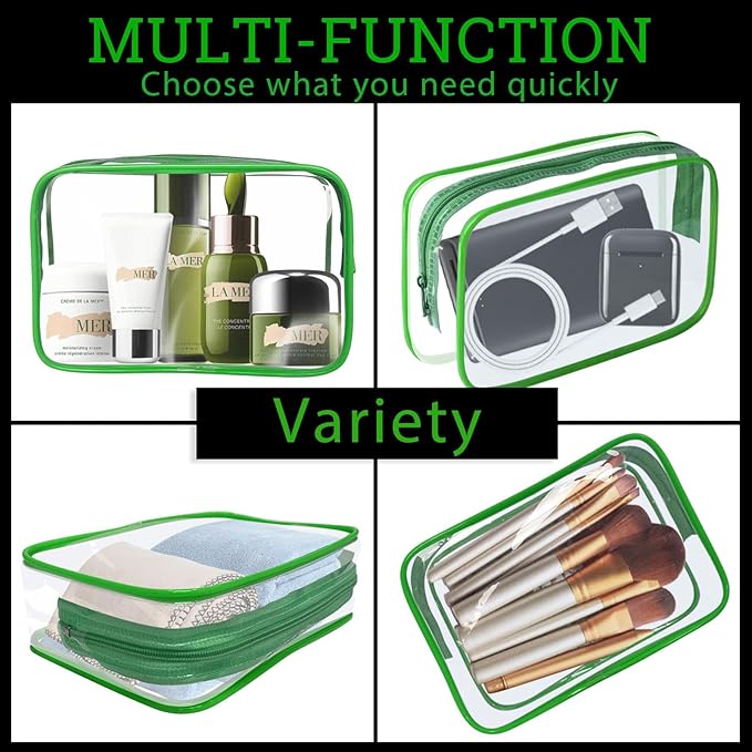 16 Pieces Clear Makeup Bag PVC Zippered Clear Toiletry Carry Pouch Portable Cosmetics Bag Waterproof Makeup Bag Vinyl Plastic Organizer Case for Travel Vacation Bathroom (Green-M)