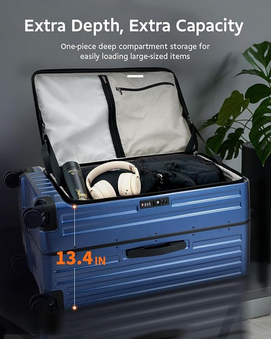 Checked Luggage, Large Suitcase 29 Inch Trunk Luggage with Spinner Wheels, Lightweight ABS+PC Hard Shell with Aluminum Frame, Top Opening, TSA Lock (Blue, 1PC)