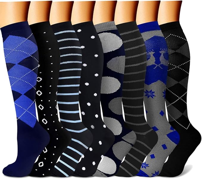 CHARMKING Compression Socks for Women & Men Circulation (8 Pairs) 15-20 mmHg is Best Support for Athletic Running,Cycling