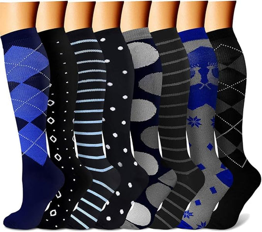 CHARMKING Compression Socks for Women & Men Circulation (8 Pairs) 15-20 mmHg is Best Support for Athletic Running,Cycling