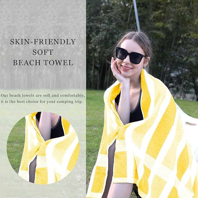 4 Packs Stripe Beach Towel Thin Terry Set for Women Men 60X30 Inch Extra Oversized Large Size Clearance Travel Camping Absorbent Towels Accessories Beach Essentials Blanket Adults Gift Yellow White