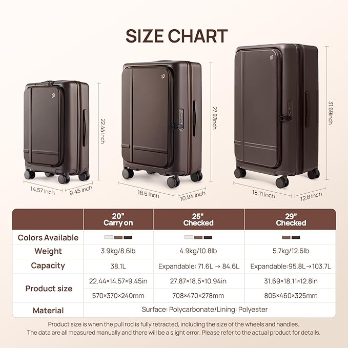 NINETYGO Carry On Luggage 22x14x9 Airline Approved, 20 Inch Suitcase with Front Compartment & Cup Holder, Coffee-Infused PC Hard Shell, Eco-Friendly, TSA Lock, 360° Spinner Wheels (Latte)