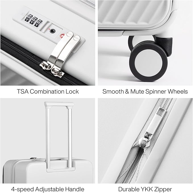 mixi 24 Inch Large Expandable Checked Luggage PC Hard Shell Suitcase Top Opening Rolling Travel Suitcases with Spinner Wheels & TSA Lock, Smoke White