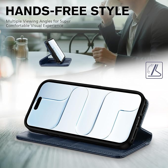 TUCCH Case Wallet for iPhone Air (6.5-Inch) 2025, 3 Card Slots | Kickstand | RFID Blocking | PU Leather | Protective Flip Folio Cover | TPU Shockproof Interior Shell | Deep Blue