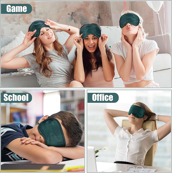 Tarpop 200 Pcs Eye Mask Sleeping Blindfold Eye Cover with Adjustable Strap for Games Party Team Building Travel Individually Wrapped Sleep Mask for Women Men (Dark Green)