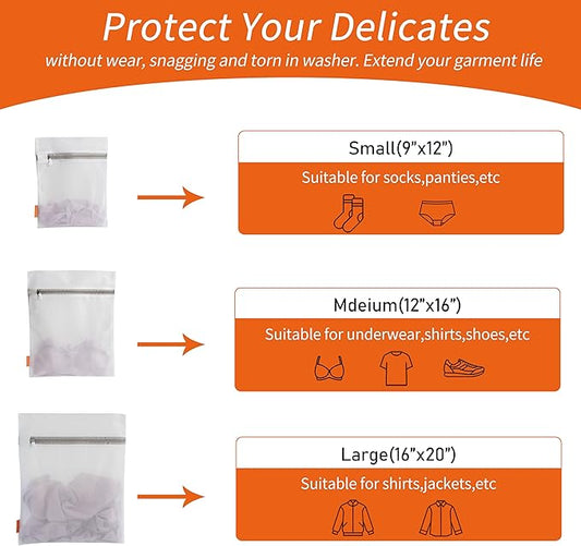 Polecasa 3Pcs Extra Durable Fine Mesh Laundry Bags with Sturdy Zipper for Delicates, Protect Clothes in Washing Machine, Laundry Room Essentials for College, Dorm (1 Large, 1 Medium, 1 Small)