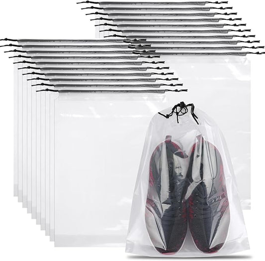 20 Pack Shoe Bags for Travel, Clear Travel Shoe Bags for Packing, Large Waterproof Portable Drawstring Travel Shoe Storage Bag Travel Essentials Women for and Men