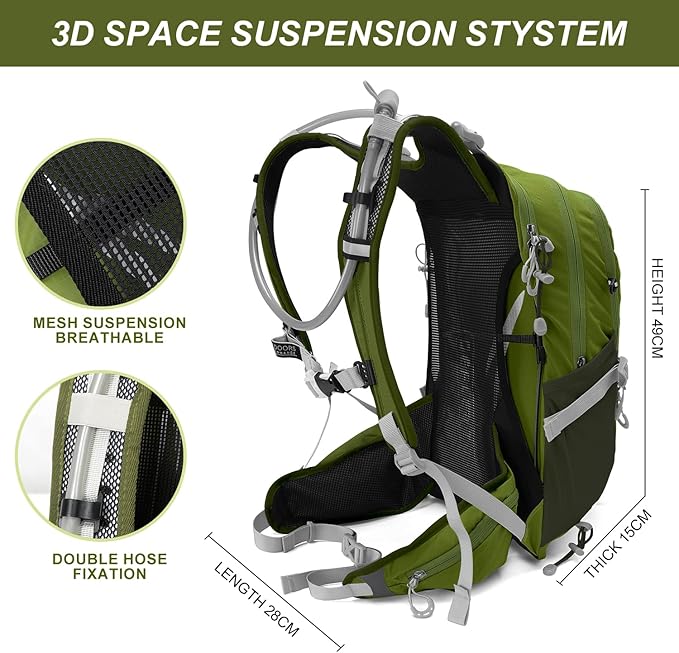 Hydration Pack,20L Hydration Backpack, Hiking Internal Frame Backpacks with 2L Hydration Water Bladder and Rain Cover, for Cycling,Camping, Hunting,Ski, Snow for Men, Women (dark green)