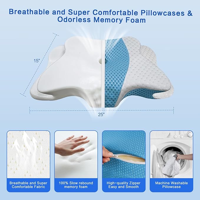 Pain Relief Cervical Pillow for Neck Support,Adjustable Ergonomic Pillow Cozy Sleeping,Odorless Orthopedic Memory Foam Pillows,Contour Bed Pillow for Side Back Stomach Sleeper