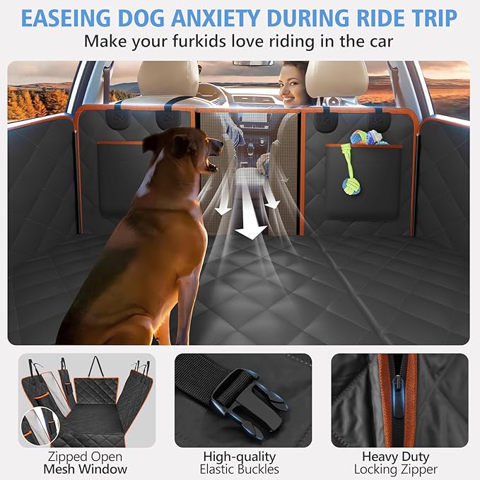 Back Seat Extender for Dogs, Dog Car Seat Cover for Back Seat Supports 420lbs, Hard Bottom Backseat Extender for Dogs, Waterproof Dog Hammock for Car, SUV, Truck Orange