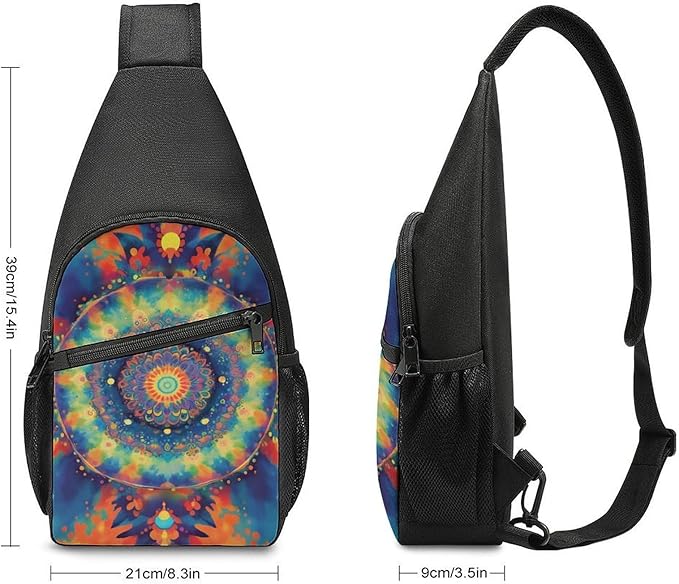 SWEET TANG Sling Bag for Men Women, Comfortable Crossbody Backpack, Trippy Tie Dye Mandala Colorful, Anti Theft Sling Shoulder Chest Bag Daypack, Fashion Travel Gym Sack Rucksack