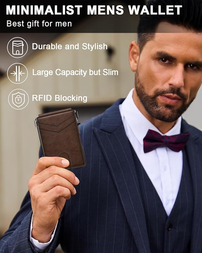 Wallet for Men, Mens Minimalist Wallet 9-13 Cards, Slim Compact Wallet with Money Clip & ID Window, RFID Blocking Smart Pop Up Card Wallet, Metal Aluminum Credit Card Holder Bifold Wallet