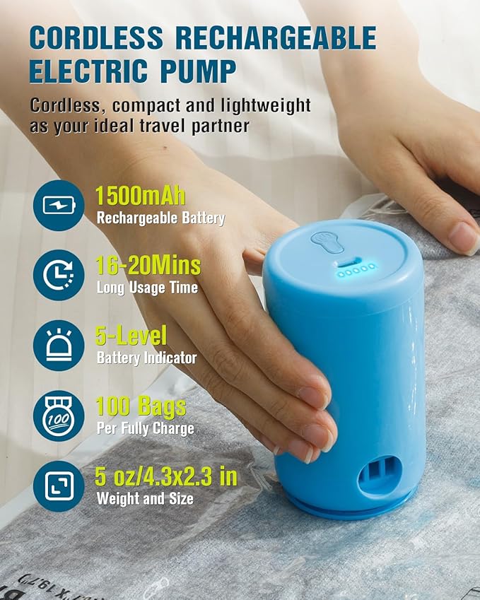 Vacuum Storage Bags for Travel, 8 Pack (4S+4XS) Vacuum Seal Bags with Wireless Rechargeable Electric Pump, Travel Essentials Space Saving Compression Bag for Clothes, Luggage, Suitcase, Backpack, Trip