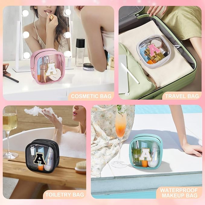 YOOLIFE Mini Birthday Gifts for Women - Personalized Cute Pink Initial Clear Makeup Bag Make Up Bag Travel Bag for Mothers Day Gifts Teacher Sister Friend Female Girlfriend Wife Teen Gifts Party Bag T