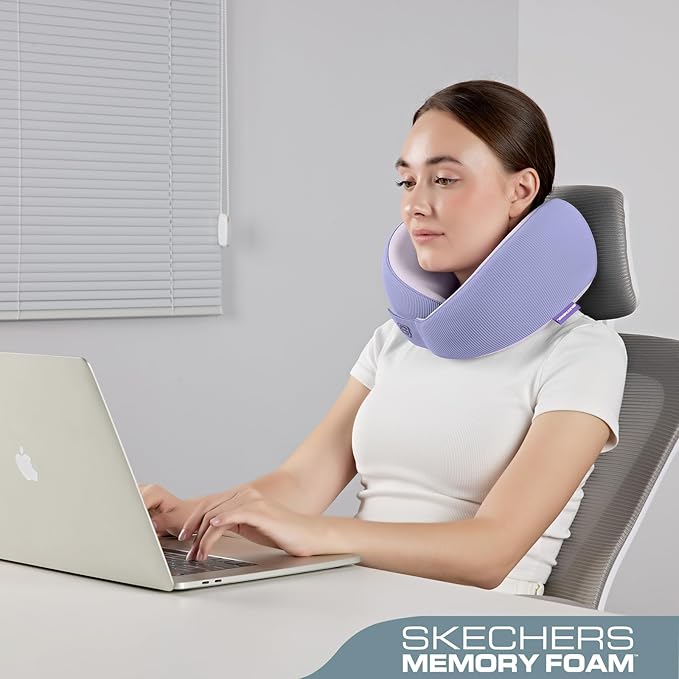 Skechers Women's Memory Foam Neck Pillow, Comfortable & Breathable Travel Pillow,Neck Pillow Airplane for Travel, Car Rides, Home, and Office Use, Ergonomic Design for Men and Women,Purple