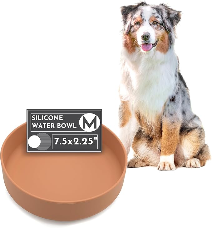 Should We Go? Dog Water Bowl - The Perfect Dish No-Spill, Less Mess Non-Tippable Water & Food Bowl, Silicone with Suction Cup Fits 5 Cups 7.5" Across x 2.25" Tall Ideal for All Pets, Medium-Terracotta
