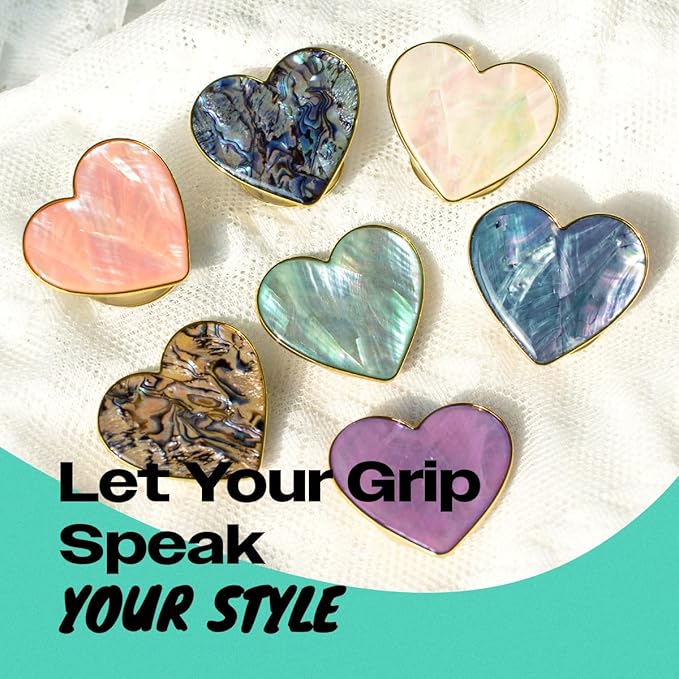 OnTheGrip Cute Natural Seashell Design Heart Shape Collapsible Mobile Phone Grip Stand Holder for Smartphone Tablet Cell Phone Accessory (Peach)