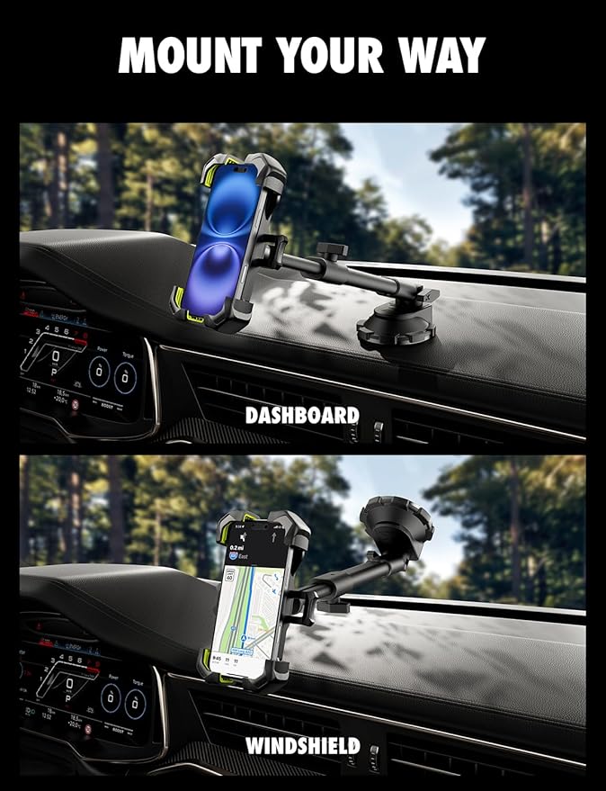 Bracketron X-Lock Heavy Duty Phone Mount for Truck - Phone Holders for Your Car with 12" Extendable Arm Security for Windshield & Dash - Compatible with iPhone & Android