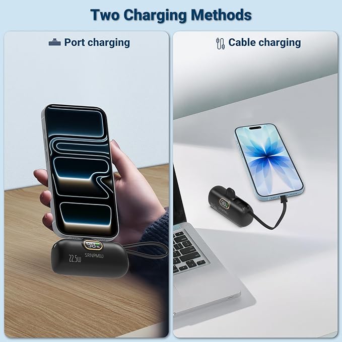 Portable Charger for iPhone 17/16/15 Series, 5000mAh Mini Power Bank with Built-in USB C Connector, 22.5W Fast Charging Battery Pack for Samsung Galaxy S25/S24/S23 Series, iPad etc (Black)