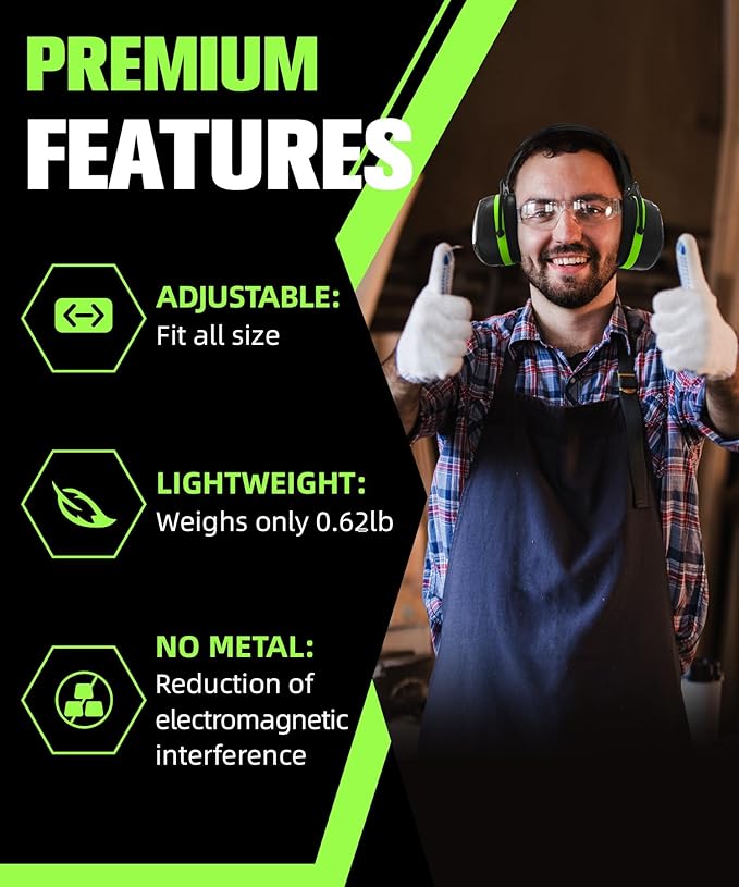 ZOHAN 012 Noise Reduction Earmuffs 2 Packs for Hearing Protection, NRR 28dB Adjustable Safety Ear Muffs for Mowing, Autism