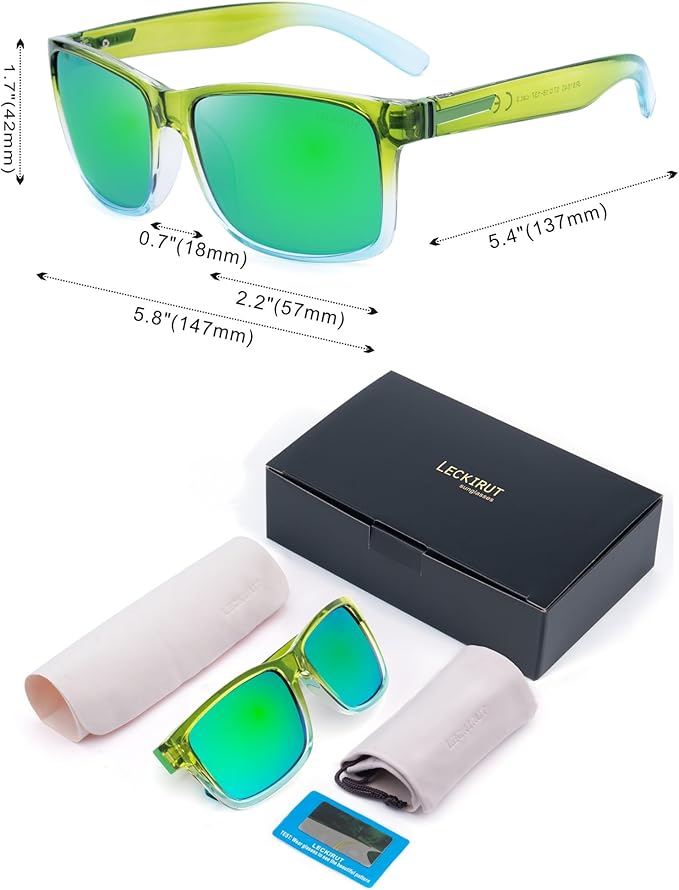 LECKIRUT Vintage Polarized Sunglasses for Men Women Retro Oversized Square Mirror Sun Glasses