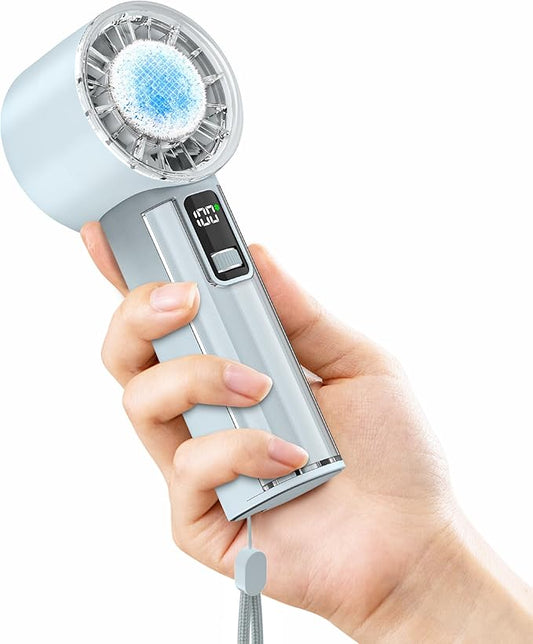 Portable Handheld Fan with Ice Cooler, 21H Max Cooling,9500RPM High Speed,100 Speeds, Small Pocket Turbo Design,Digital Display, Rechargeable Personal Handheld AC Fan for Travel Outdoor Office Commute