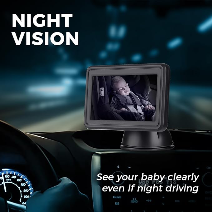 Baby Car Mirror with 4.3'' HD Night Vision Function Display, Safety Car Seat Camera for Infant Newborn,Baby Mirror with Clear Vision & 360° Rotation,Shatterproof & Easy Installation for All Vehicles