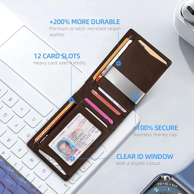 Zitahli Wallet for Men - with Money Clip Slim Leather Slots Credit Card Holder RFID Blocking Bifold Minimalist Wallets with Gift Box