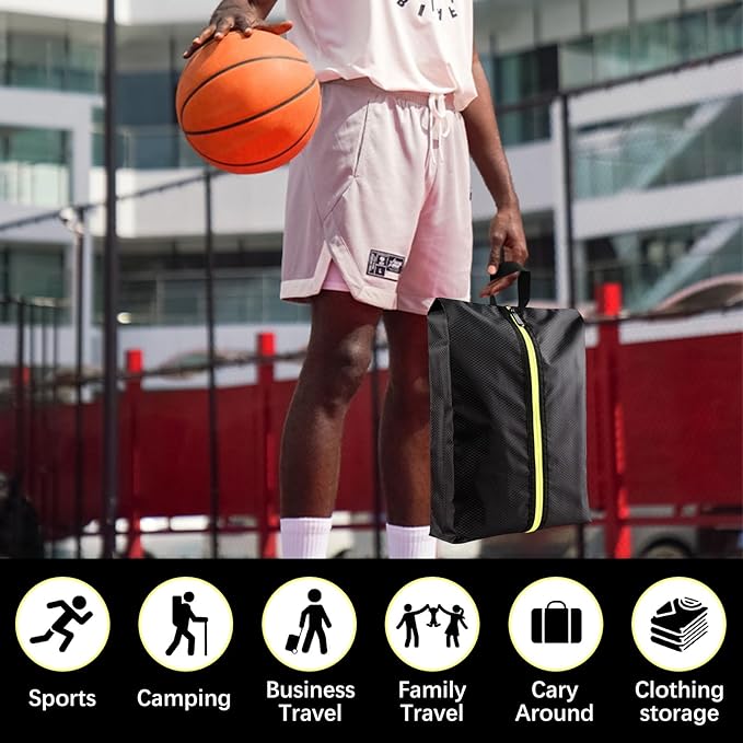 Shoe Bags for Travel Soccer Cleats Cleat Bags for Sports Smell Proof Cleat Bag for Travel Lightweight Golf Shoe Bag with Handle Large Capacity, for Men & Women Fitness Business Trips Baseball (Black)