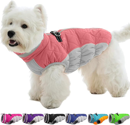OUOBOB Small Dog Coat,Dog Jackets for Small Dogs,Warm Winter Jacket, Puppy Coat with Harness Built in,Waterproof Dogs Jacket,Puppy Cold Weather Coats,Winter Clothes Snowsuit Shih Tzu Bichon,Pink,S