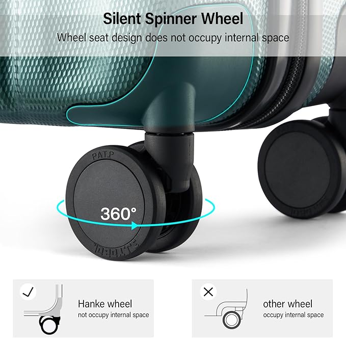 Hanke Hardshell Luggage Sets 3 Piece Extra Large Suitcases with Lock,28 Inch Luggage with Spinner Wheels, PC Travel Suitcase for Women Men 20 24 29Inch,Blackish Green