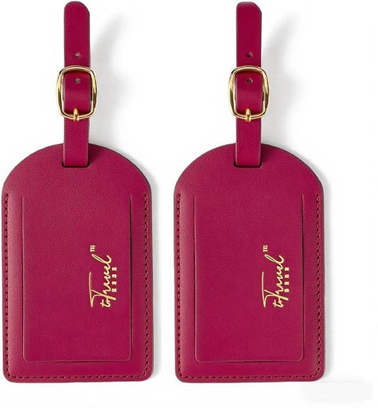 Luggage Tags for Suitcases,2 Pack PU Leather Privacy Protection Bag Tags Travel Accessories Essentials,Wine Red