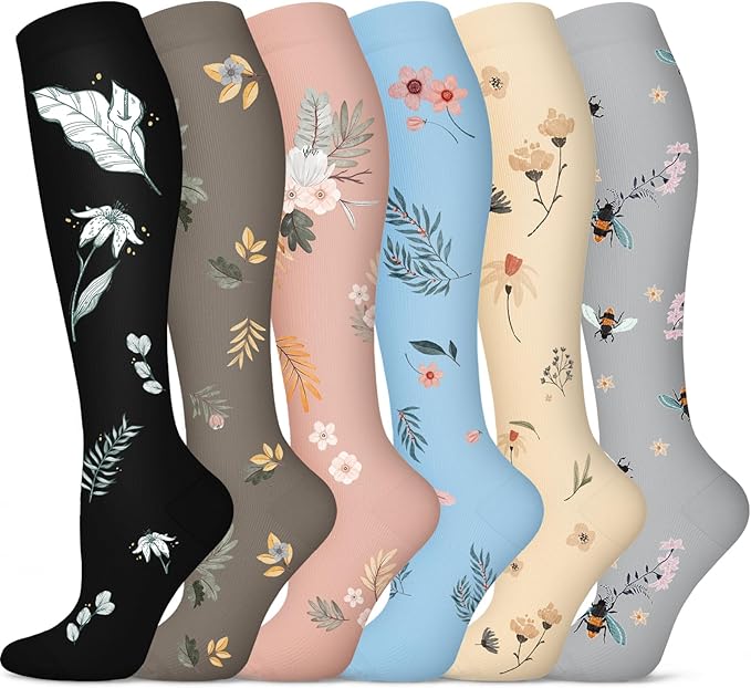 Graduated Compression Socks for Women&Men 20-30mmhg Knee High Socks Travel Hiking Running Stocking